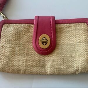 Coach PARKER Vintage Y2K Gold & Straw Turnlock Wristlet Wallet Clutch